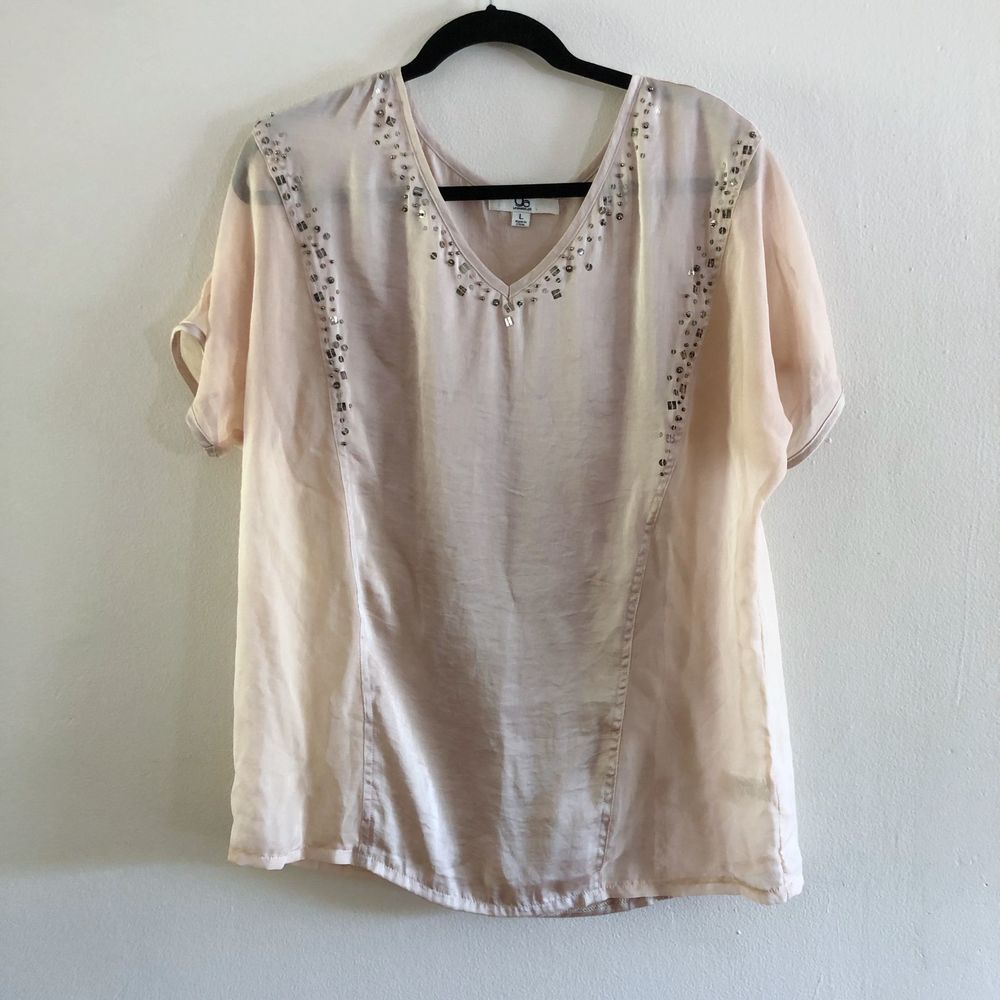 Ya Los Angeles Peach Silk & Sheer Panel Sequin Top